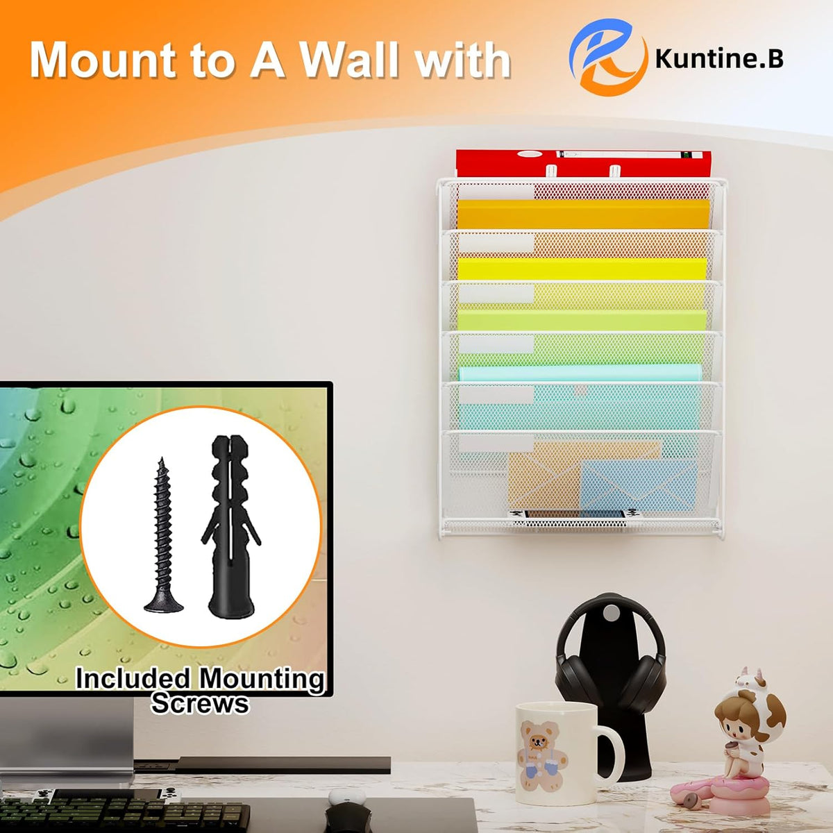 Kuntine.B Wall File Organizer Office Hanging Magazine Holder Wall File Organizer for Office Home (Black, 5 Tier)