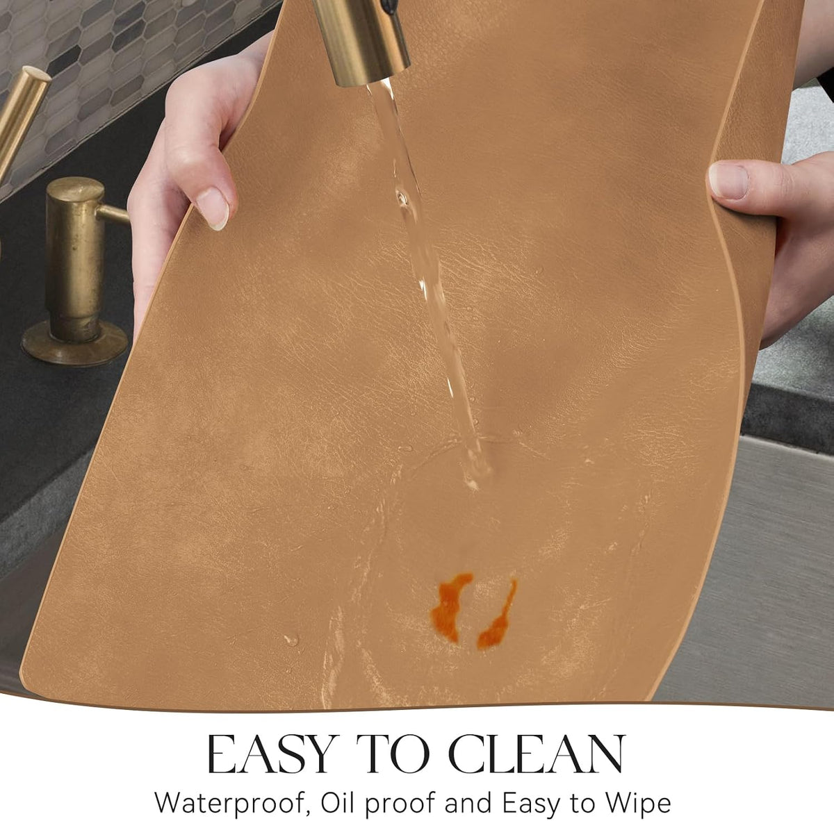 MOSAYT Vinyl Placemats Set of 6-12 X 17 Inch - Faux Leather 100% Waterproof Oil-Proof Wipeable PU Place Mats, Heat Resistant Reversible Table Mats for Kitchen, Dining, Outdoor, Reddish Brown