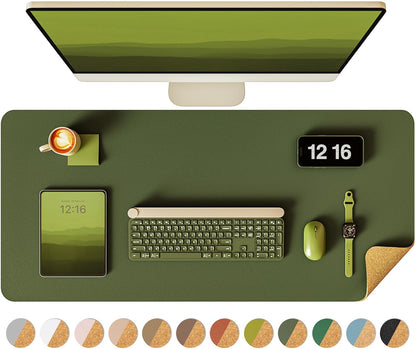 Double-Sided Desk Pad, 31.5"x15.7"Leather Desk Mat, Eco Cork Desk Pad Protector,Large Mouse Pad,Waterproof Desk Blotter for Office/Home(Coffee)
