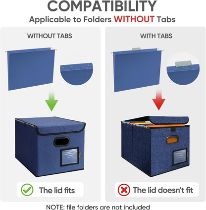 BALEINE File Organizer Box with Lid, Collapsible File Folder Organizer with Plastic Slide, Hanging File Folder Box for Office Document Storage (Black)