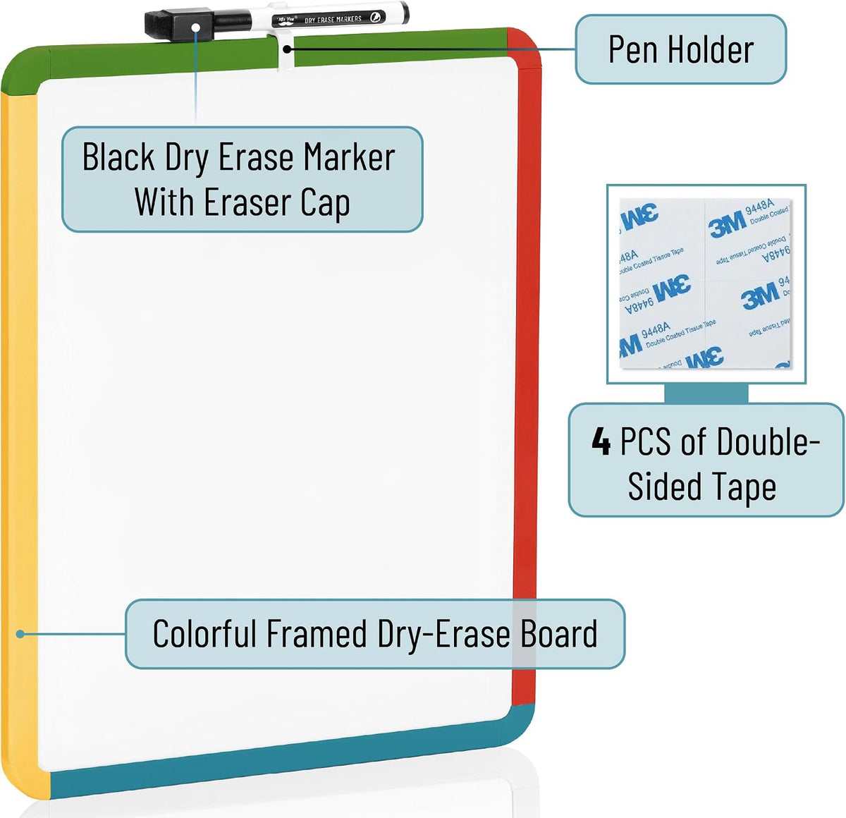 Dry Erase Board, 14” x 11”, White Frame