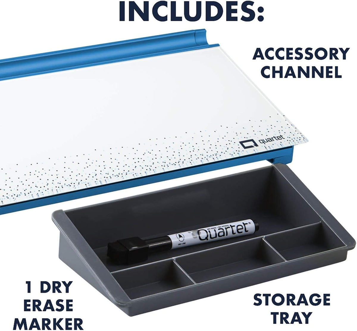 Quartet Glass Dry Erase White Board, Desktop Computer Pad for Notetaking, 18" x 6" Whiteboard, Clean Erase Surface with Storage, 1 Dry Erase Marker, White Surface (GDP186)