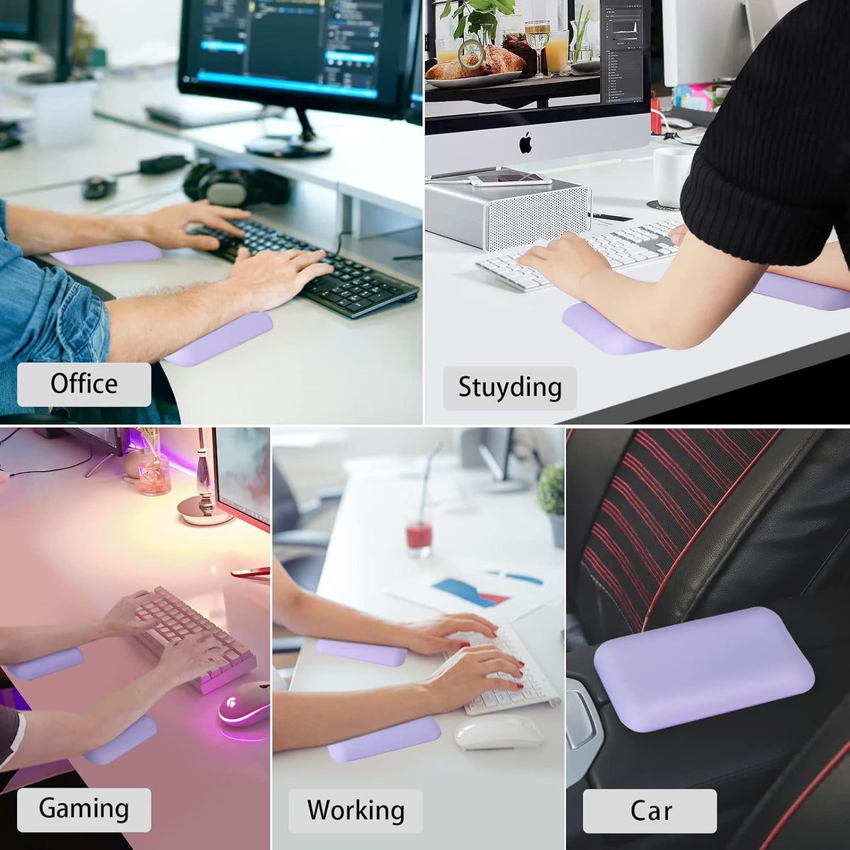 Leolee Elbow Rest Pads for Desk, Black Ergonomic Wrist Rest Arm Rest Pads | Memory Foam & Non-Slip Base, Armrest Cushion Support Pad Relieve Elbow and Wrist Pain for Computer, Office, 2 Packs