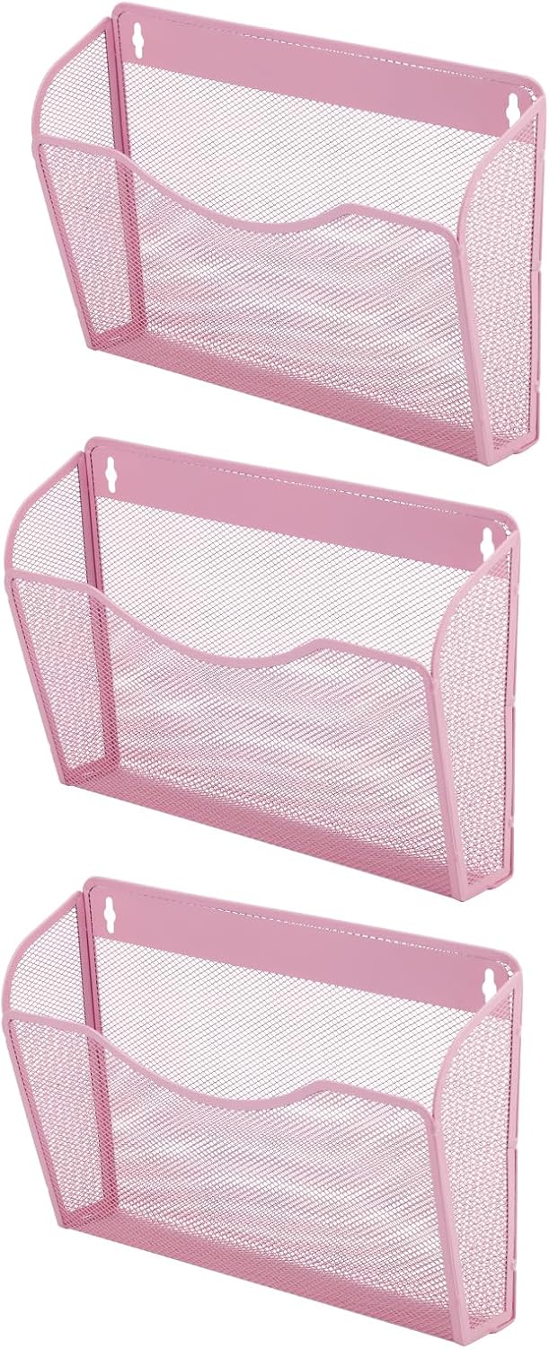 EASEPRES 3 Single Pocket Mesh Hanging File Organizer, Vertical Wall Mounted Magazine File Holder, Mount Basket Mail Paper Document Folder Organizing for Office, Home and School, Black