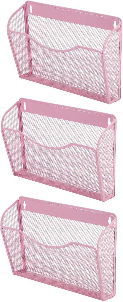 EASEPRES 3 Single Pocket Mesh Hanging File Organizer, Vertical Wall Mounted Magazine File Holder, Mount Basket Mail Paper Document Folder Organizing for Office, Home and School, Black