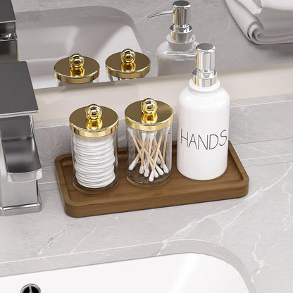 Small Bathroom Vanity Tray for Countertop Makeup Perfume Jewelry Decor Candle Keys, Small Black Kitchen Tray for Soap Dispenser Spice Bamboo Toilet Tray 7.9" L x 4" W x 0.79" H