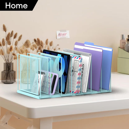 File Organizer for Desk, 5-Section Vertical File Sorter, Paper Holder Organizer Standing Metal File Folder for Office Home Classroom, Black