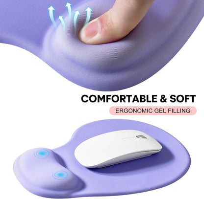JIKIOU Mouse Pad, 2 Pack Ergonomic Mouse Pads with Comfortable Gel Wrist Rest Support and Smooth Cloth, Non-Slip PU Base for Easy Typing Pain Relief Durable and Easy to Clean Small Black