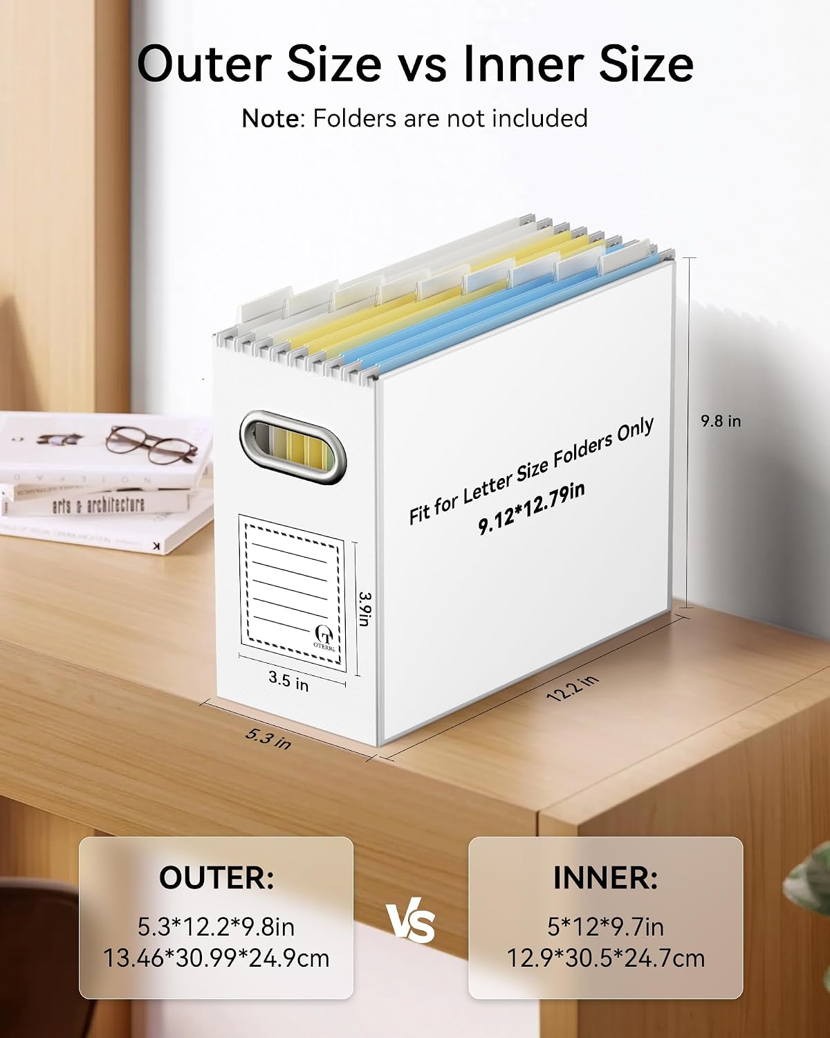 Oterri File Organizer Box, Portable Collapsible Cardboard File Folder Organizer with Handle for Letter Size Hanging Files, Document Storage Box for Home Office & Classroom (Pink)