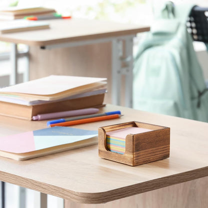 Sticky Note Holder, Burnt Wood Note Dispenser for Office Desk Accessories, Self Stick Note Pad Holder, Memo Pad Holder Dispenser Organizer for School Office Desk Supplies