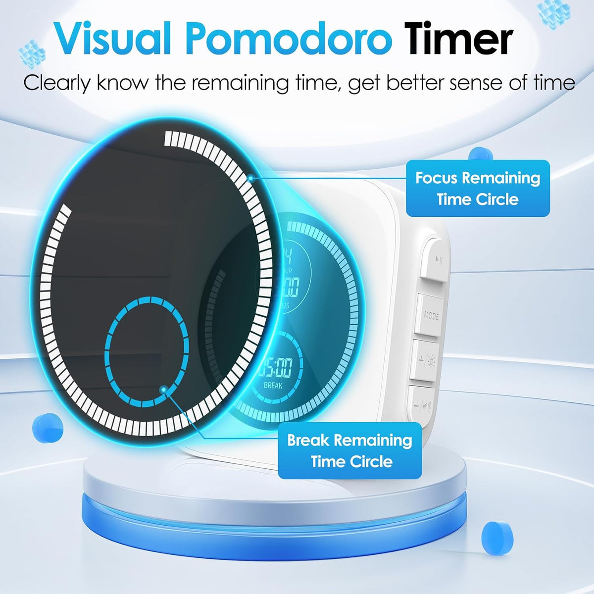 HAUKINIX 99-Minute Visual Timer with Pomodoro Timer Productivity Focus Timer Countdown Stopwatch Desk ADHD for Study, Work, Student, Procrastination, Loud Alarm/Mute/Vibration, 2 Brightness Levels