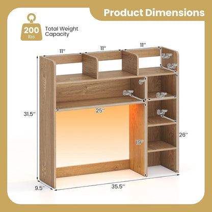 Desktop Bookshelf, Countertop Storage Hutch with 5 Shelves for Computer Desk, Desk 3-Tier Display Rack, Multipurpose Wood Desktop Hutch Storage Organizer for Dorm Office Home