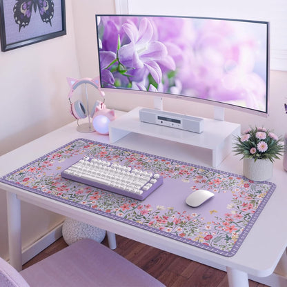 Desk Mat,Mouse Pad for Office Desk,35.4x15.7in,Pink Flowers