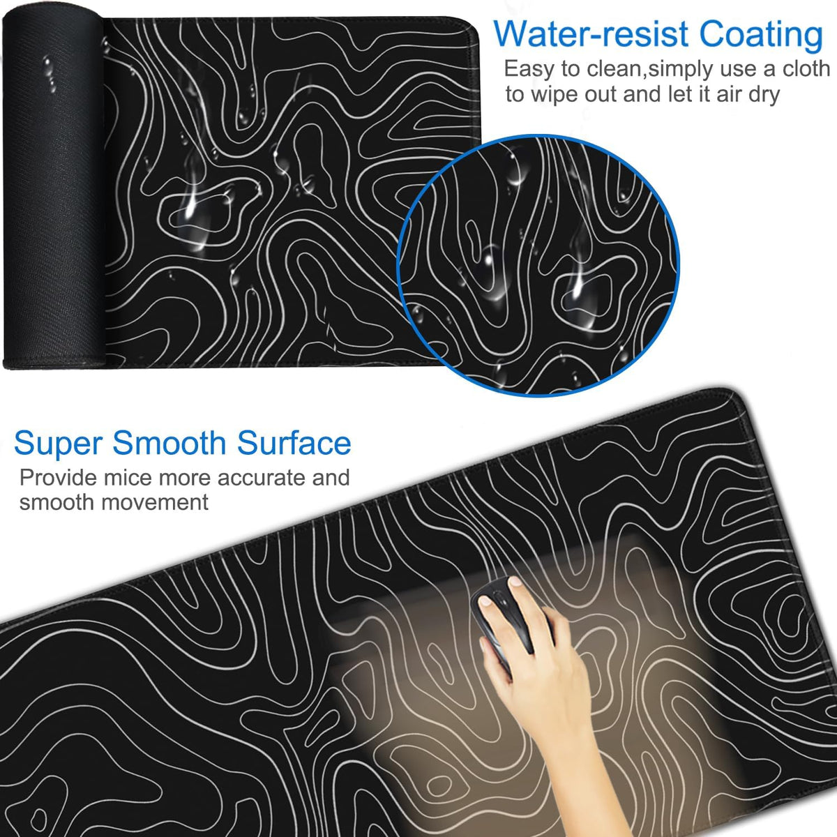 Large Gaming Mouse Pad, 31.5x15.7 inch Large Extended Computer Keyboard Mouse Mat, Water Resist Non-Slip Mousepad Rubber Base Long XXL Desk Mouse Pad for Work & Gaming, Office & Home, Black