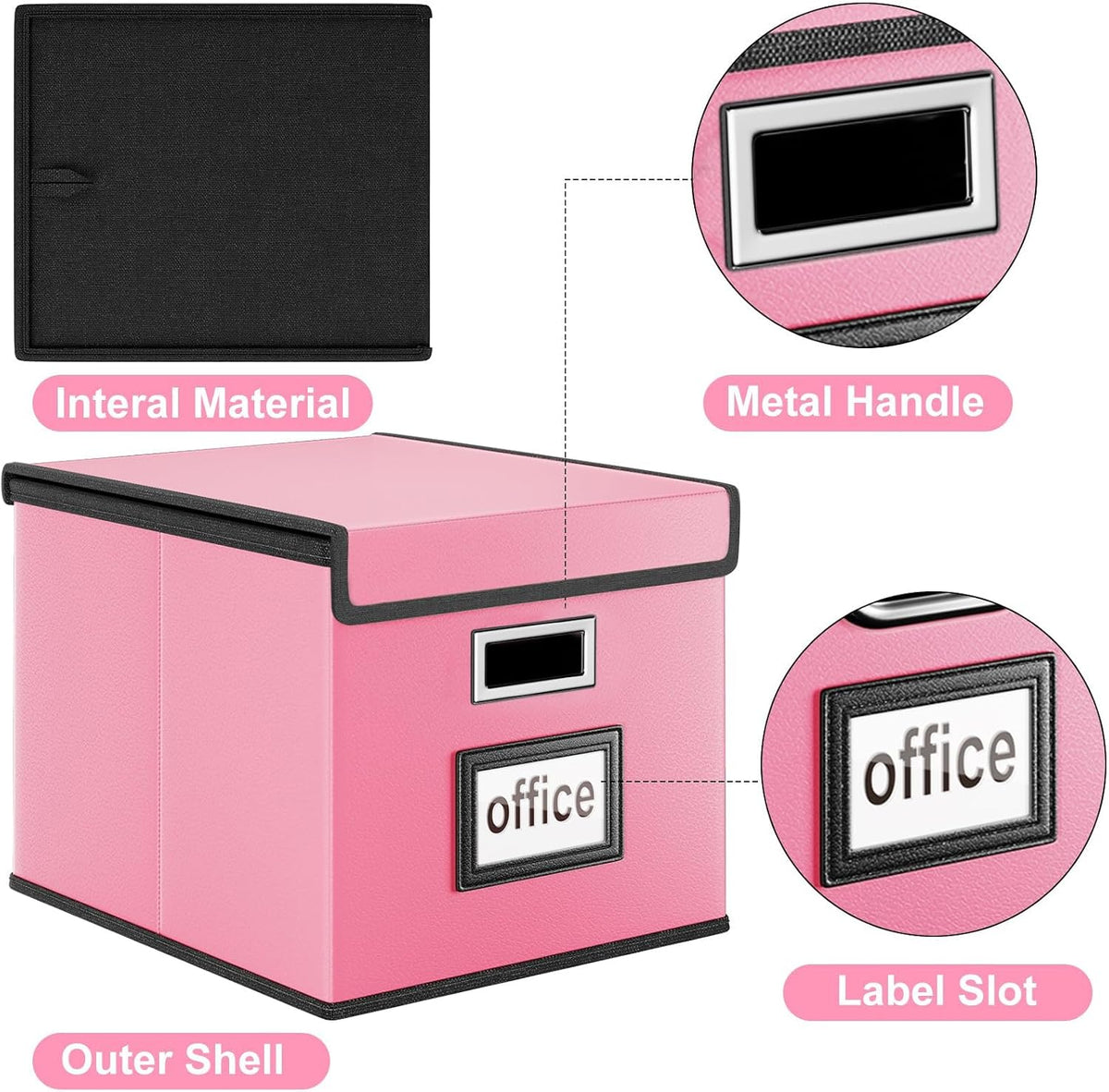 Upgraded Portable File Organizer Box with Lid, Collapsible Linen Hanging Filing Storage Boxes with Plastic Slides, Decorative Home/Office Filing System Box for File and Folders Storage (Gray)