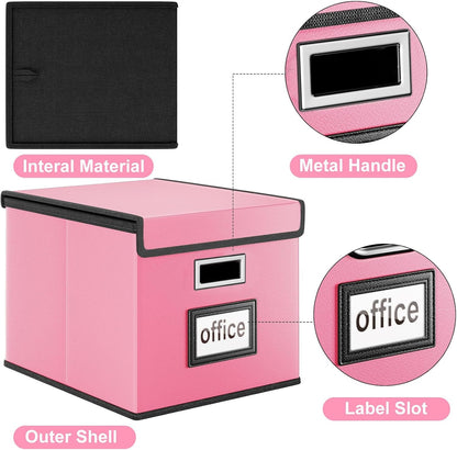 Upgraded Portable File Organizer Box with Lid, Collapsible Linen Hanging Filing Storage Boxes with Plastic Slides, Decorative Home/Office Filing System Box for File and Folders Storage (Gray)