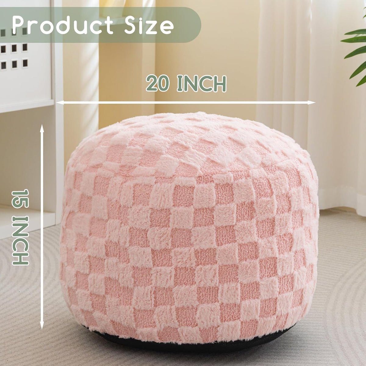 Round Stuffed Pouf Ottoman, Corduroy Poufs with Foam Chunk Filling, Furry and Fluffy Pouf Foot Stool Storage Ottoman, 20 X 15 Floor Poufs Foot Rest for Living Room, Dark Grey