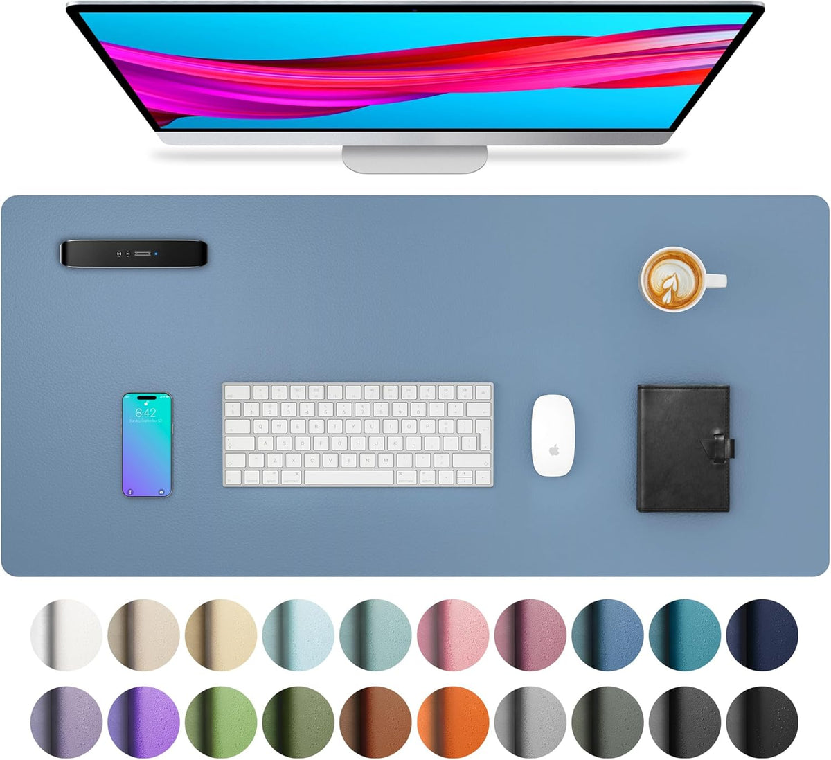 Aothia Leather Office Desk Pad Protector, Non-Slip PU Leather Desk Blotter, Waterproof Laptop Writing Mouse Pad for Office and Home, Black, 31.5" x 15.7" - Colors B