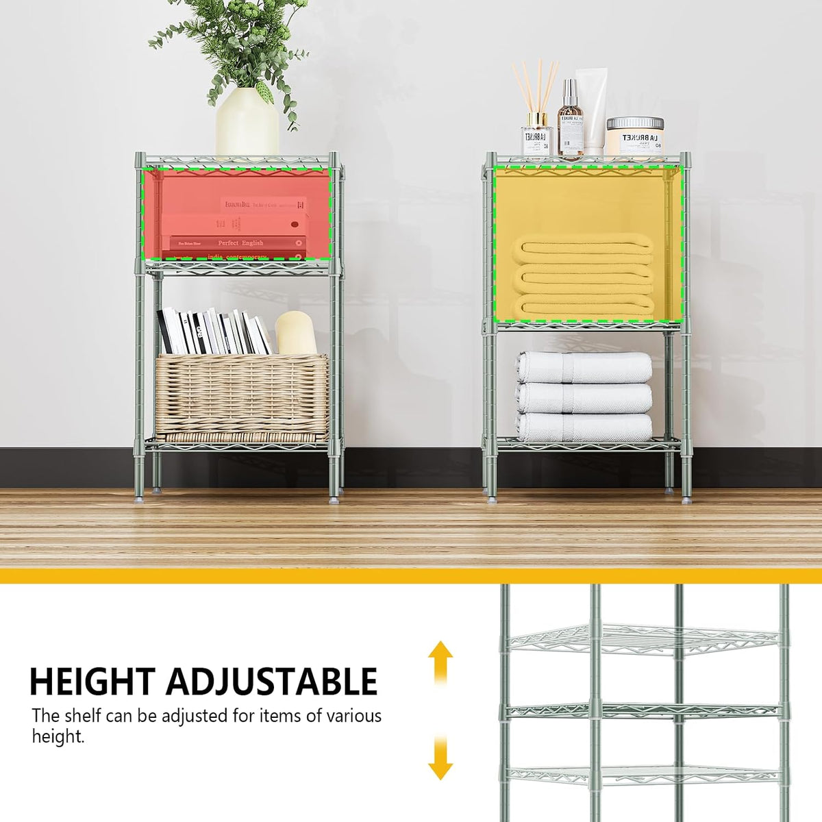 M MZG 450 lbs Steel Storage Shelving 3-Tier Utility Shelving Unit Steel Organizer Wire Rack for Home,Kitchen,Office (11.8" D x 17.7" W x 26.3" H) - Colors B