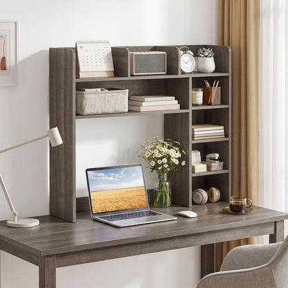 Desktop Bookshelf, Countertop Storage Hutch with 5 Shelves for Computer Desk, Desk 3-Tier Display Rack, Multipurpose Wood Desktop Hutch Storage Organizer for Dorm Office Home