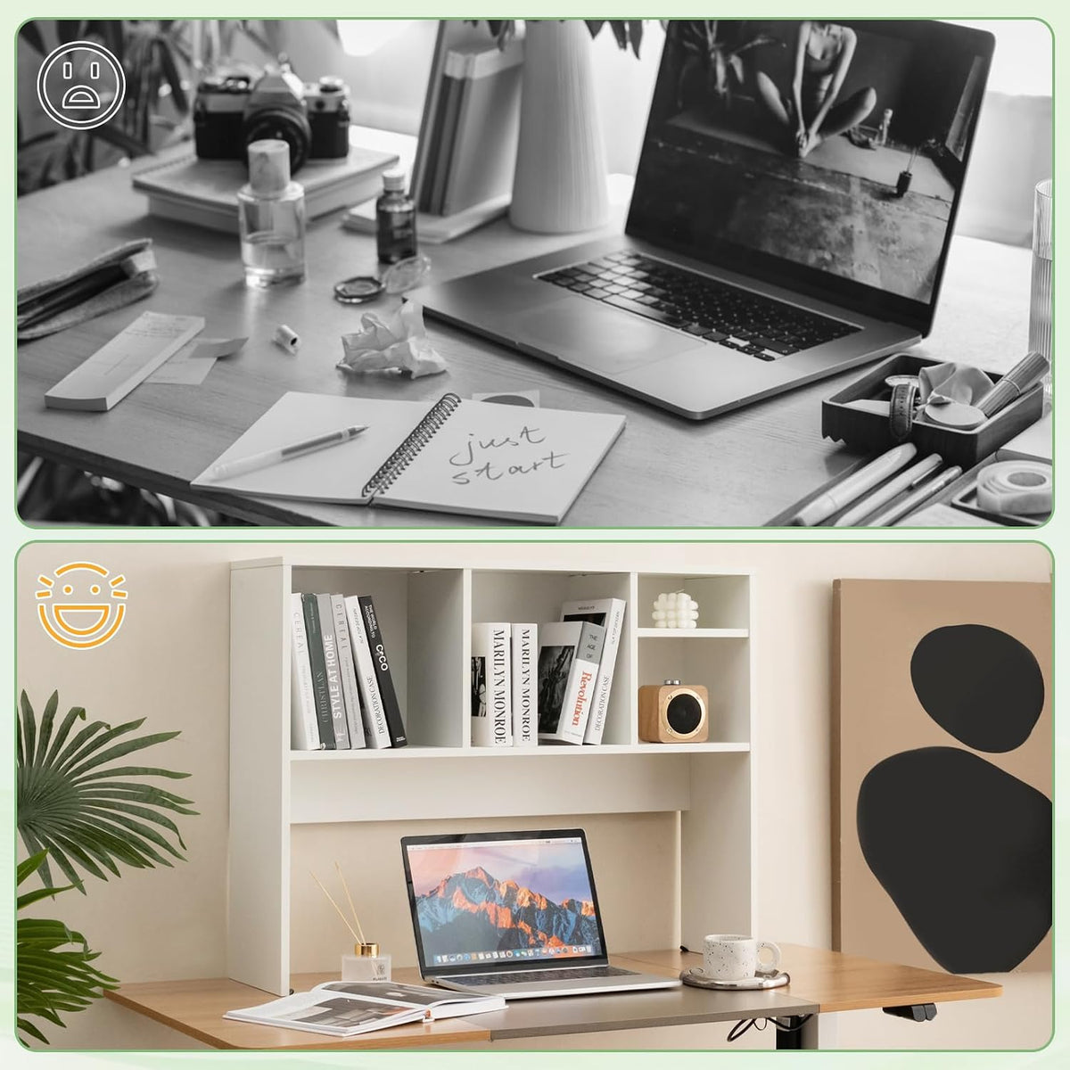 Desktop Bookshelf, Countertop Storage Hutch with 5 Shelves for Computer Desk, Desk 3-Tier Display Rack, Multipurpose Wood Desktop Hutch Storage Organizer for Dorm Office Home