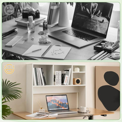 Desktop Bookshelf, Countertop Storage Hutch with 5 Shelves for Computer Desk, Desk 3-Tier Display Rack, Multipurpose Wood Desktop Hutch Storage Organizer for Dorm Office Home