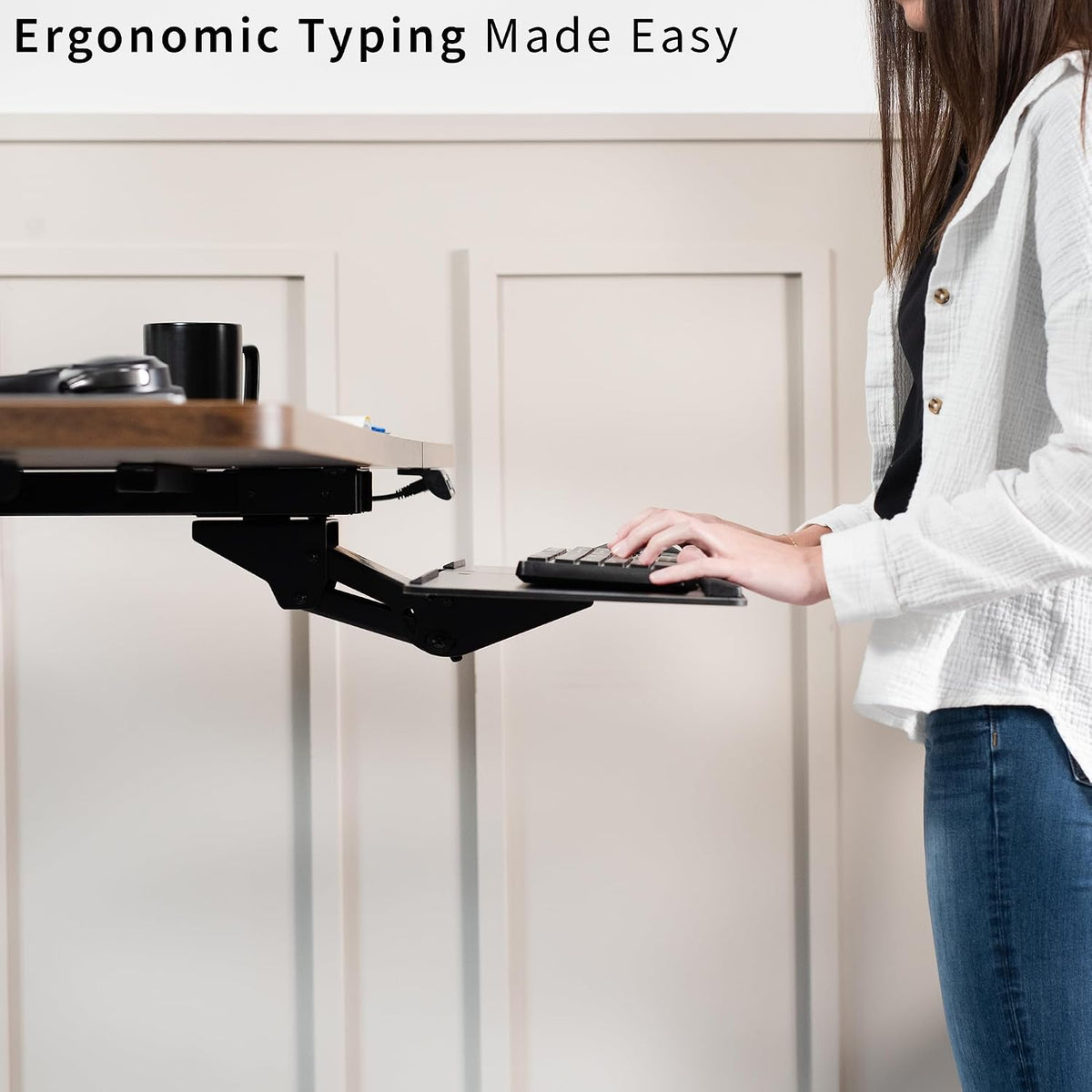 VIVO Adjustable Computer Keyboard and Mouse Platform Tray Deluxe Smooth Rolling Track Under Table Desk Mount, Black, MOUNT-KB04C