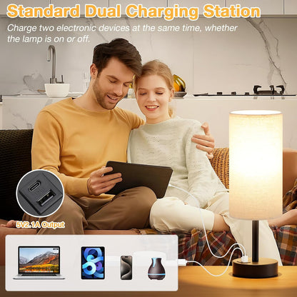 Dicoool Bedside Table Lamp for Bedroom - 3-Way Dimmable Touch Lamp, USB A+C