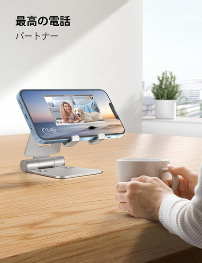 Nulaxy Dual Folding Cell Phone Stand, Fully Adjustable Foldable Desktop Phone Holder Cradle Dock Compatible with iPhone 17 16 15 14 13 12 11 Pro Max Xs Xr X 8, Nintendo Switch, All Phones - Purple