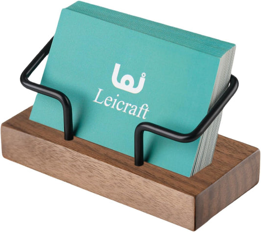 Business Card Holder for Desk, Modern Card Organizers and Office Desk Accessories for Men and Women (Walnut Golden)