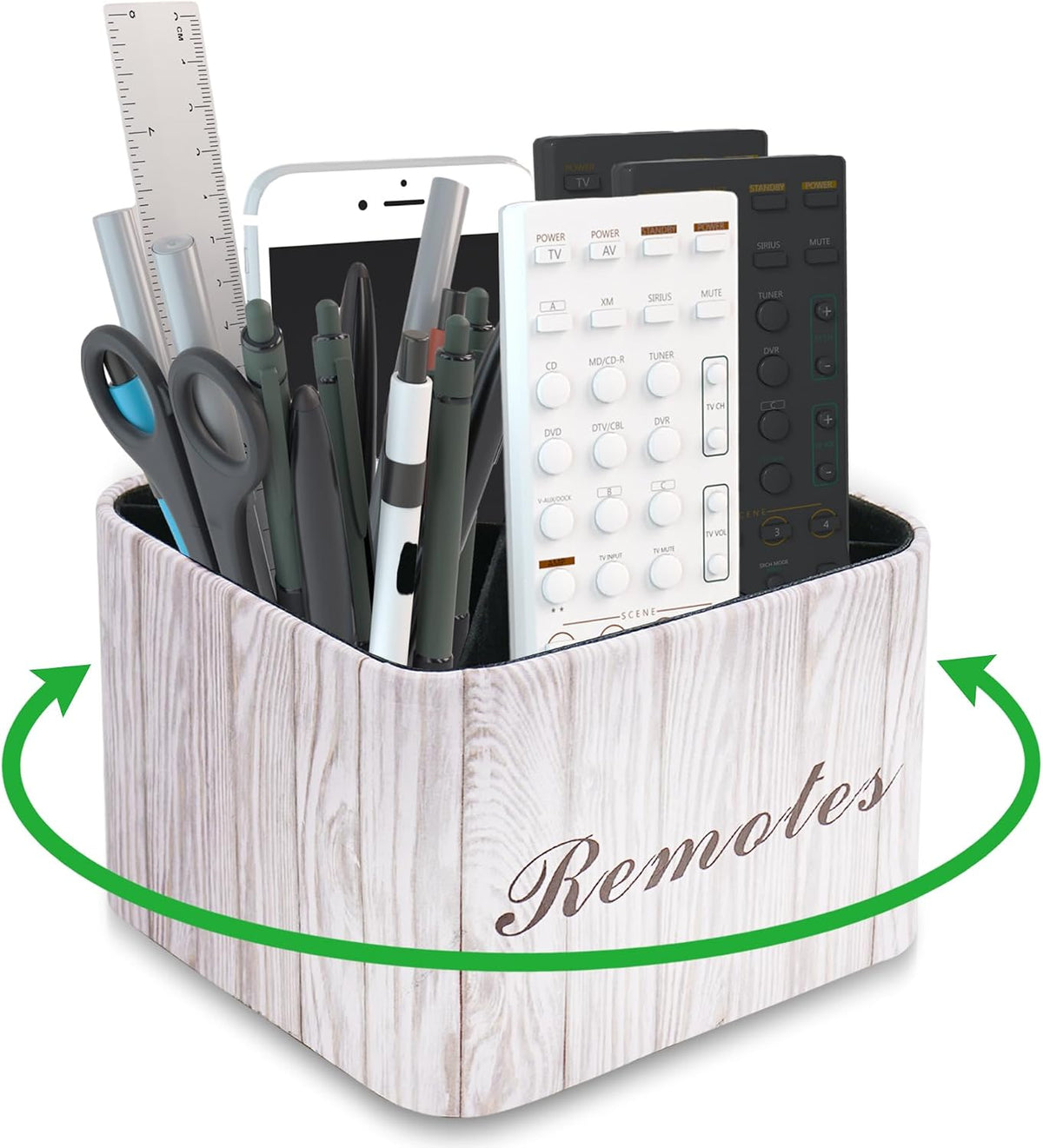 Round Leather Art Supply Organizer,Remote Control Holder,360 Degree Rotating,Multi-Functional Pencil Holder,4 Compartments Desktop Stationary Organizer(1-Blue Bird) - Colors C
