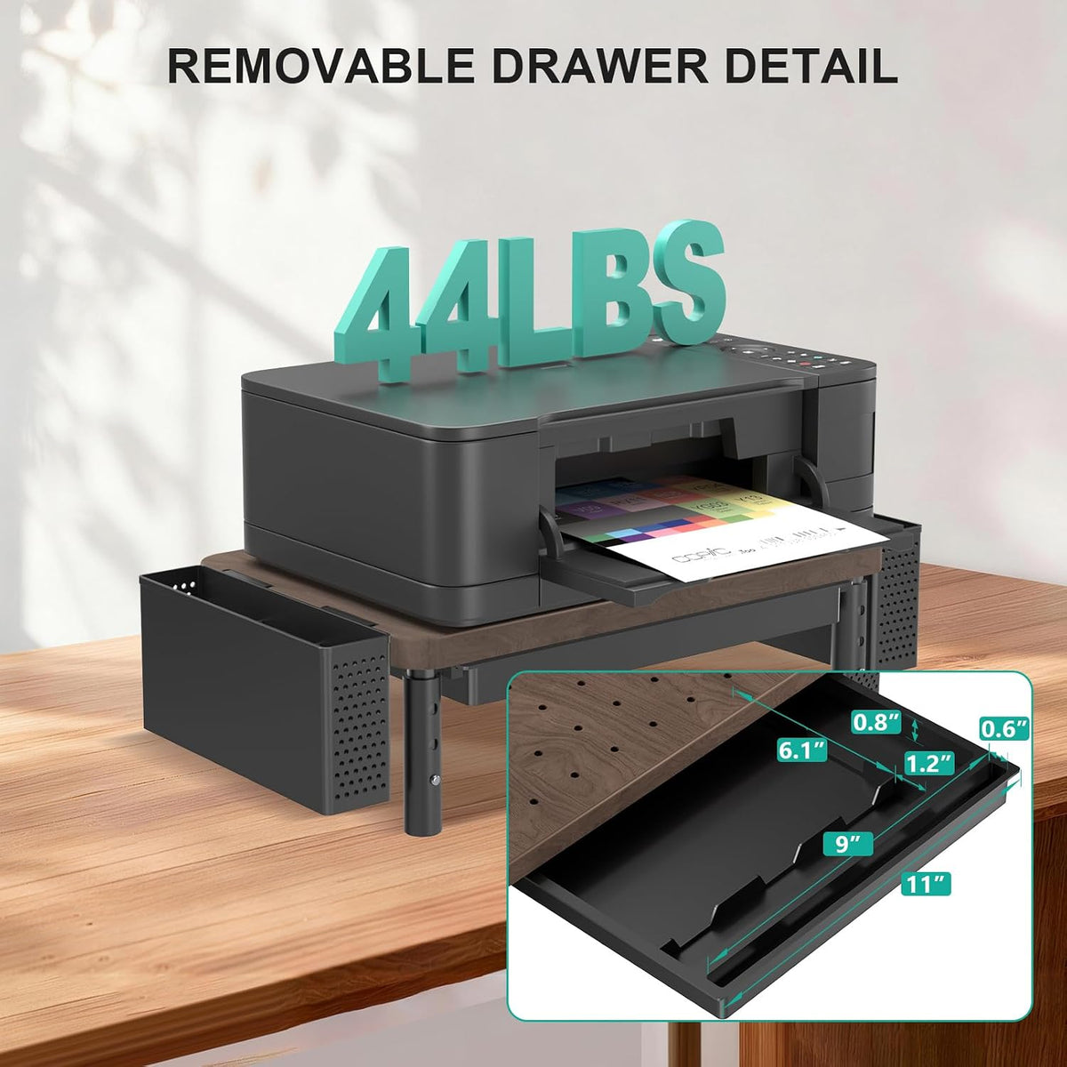 WALI Monitor Stand Riser with Drawer, Desk Organizers and Accessories for Computer, Printer, Laptop Stand for Home Office Supplies, (PTT005-B), 1 Pack, Black