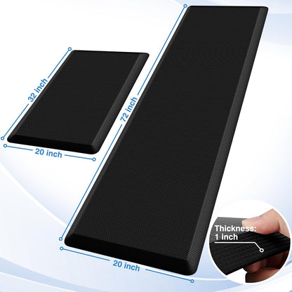 StepRite Kitchen Mats, 2PCS Kitchen Rugs, Cushioned Anti Fatigue Kitchen Mats for Floor, Non-Slip Standing Desk Mat, Waterproof Kitchen Rug Set for Kitchen, Floor, Office, 17.3"x30"+17.3"x47", Black