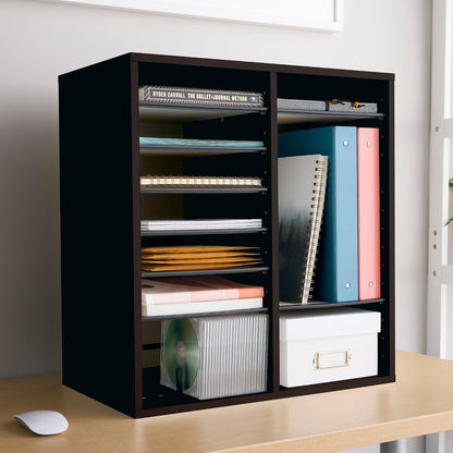 Safco 9422GR Wood Adjustable Literature & Paper Organizer, 16 Adjustable Compratment, Stackable Durable Construction, Home, Office, Mailroom, Classroom Mailbox , Gray