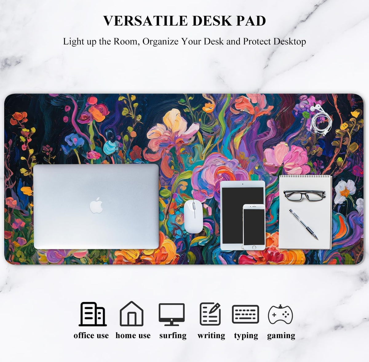 Auhoahsil Desk Mat, Ultra Large Mouse Pad, XXL Gaming Mousepad, Green Tropical Leaves Deskpad, Big Extended Full Size Mouse Pad, Desktop Desk Matt for Keyboard, Laptop & Computer, 35.5 x 15.7 in - Colors B