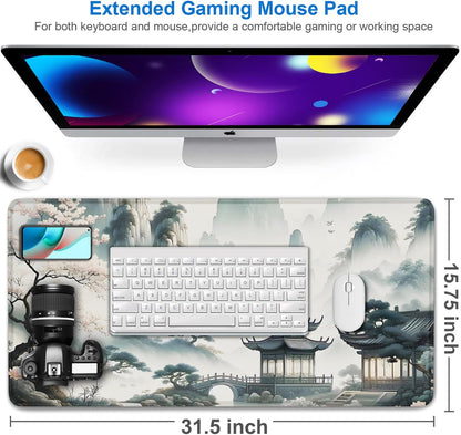 Large Gaming Mouse Pad, 31.5x15.7 inch Large Extended Computer Keyboard Mouse Mat, Water Resist Non-Slip Mousepad Rubber Base Long XXL Desk Mouse Pad for Work & Gaming, Office & Home, Black