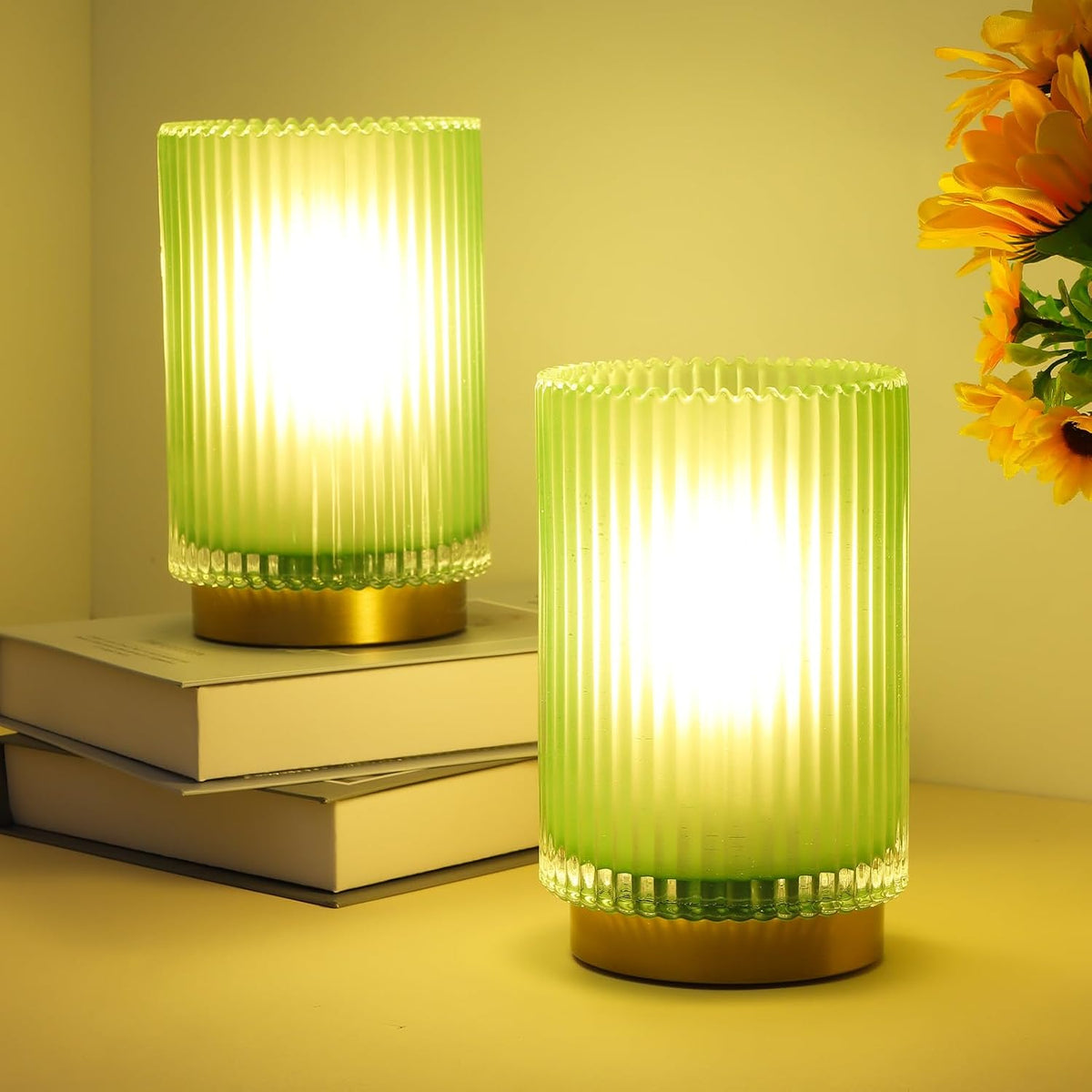 Battery Operated Lamp, Cordless Table Lamp with Timer, Desk Bedside Lamps with LED Warm Light, Glass Small Table Lamp for Bedroom, Bathroom, Living Room, Home Decor - Amber