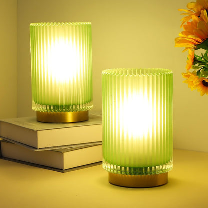 Battery Operated Lamp, Cordless Table Lamp with Timer, Desk Bedside Lamps with LED Warm Light, Glass Small Table Lamp for Bedroom, Bathroom, Living Room, Home Decor - Amber