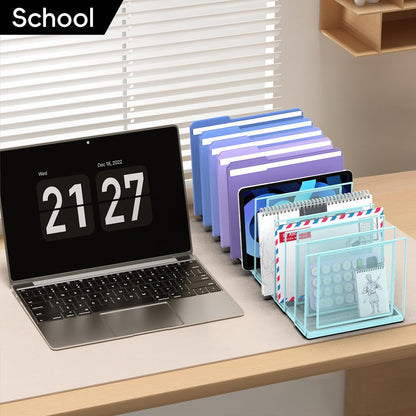 File Organizer for Desk, 5-Section Vertical File Sorter, Paper Holder Organizer Standing Metal File Folder for Office Home Classroom, Black