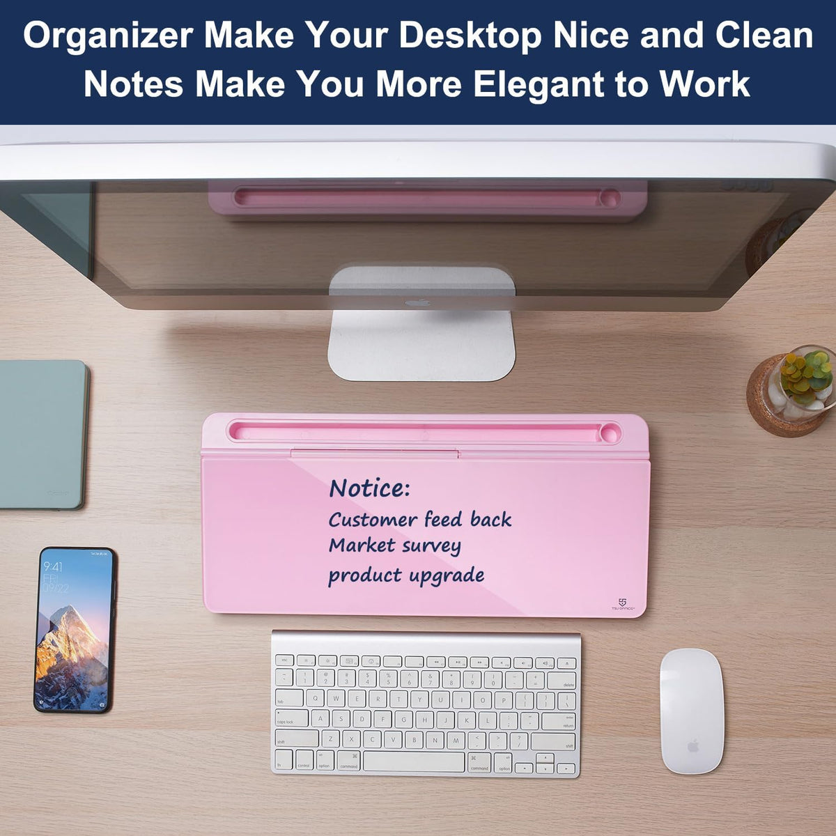TSJ OFFICE Desktop Whiteboard Dry-Erase-Board - Computer Keyboard Stand White Board Surface Pad with Drawer, Desk Organizers with Accessories for Office, Home, School Supplies - Black