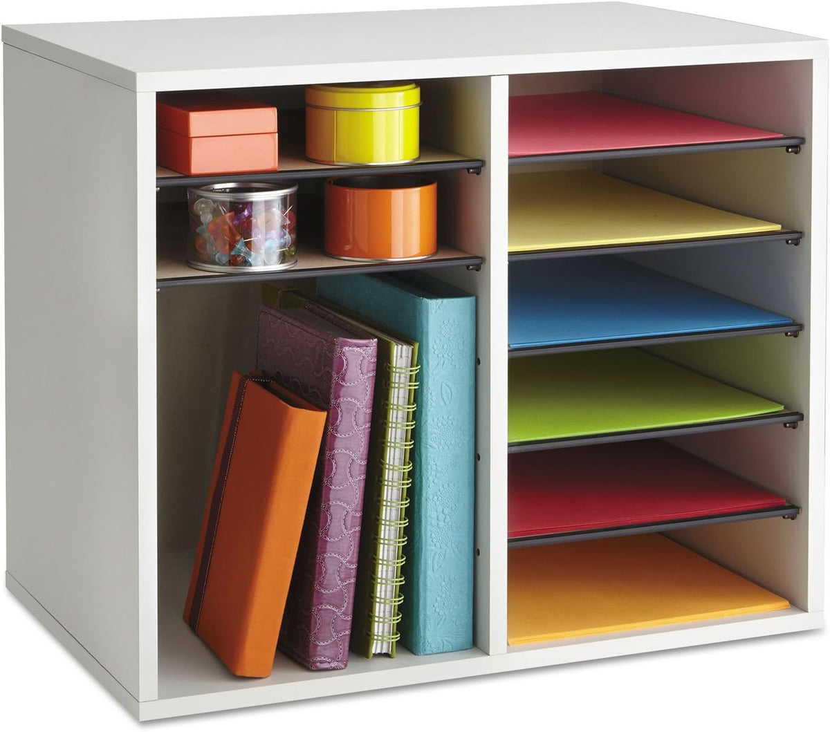 Safco 9422GR Wood Adjustable Literature & Paper Organizer, 16 Adjustable Compratment, Stackable Durable Construction, Home, Office, Mailroom, Classroom Mailbox , Gray