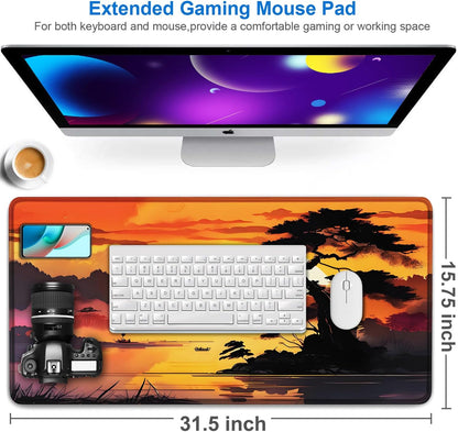 Large Gaming Mouse Pad, 31.5x15.7 inch Large Extended Computer Keyboard Mouse Mat, Water Resist Non-Slip Mousepad Rubber Base Long XXL Desk Mouse Pad for Work & Gaming, Office & Home, Black