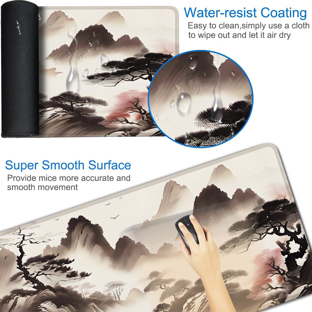 Large Gaming Mouse Pad, 31.5x15.7 inch Large Extended Computer Keyboard Mouse Mat, Water Resist Non-Slip Mousepad Rubber Base Long XXL Desk Mouse Pad for Work & Gaming, Office & Home, Black