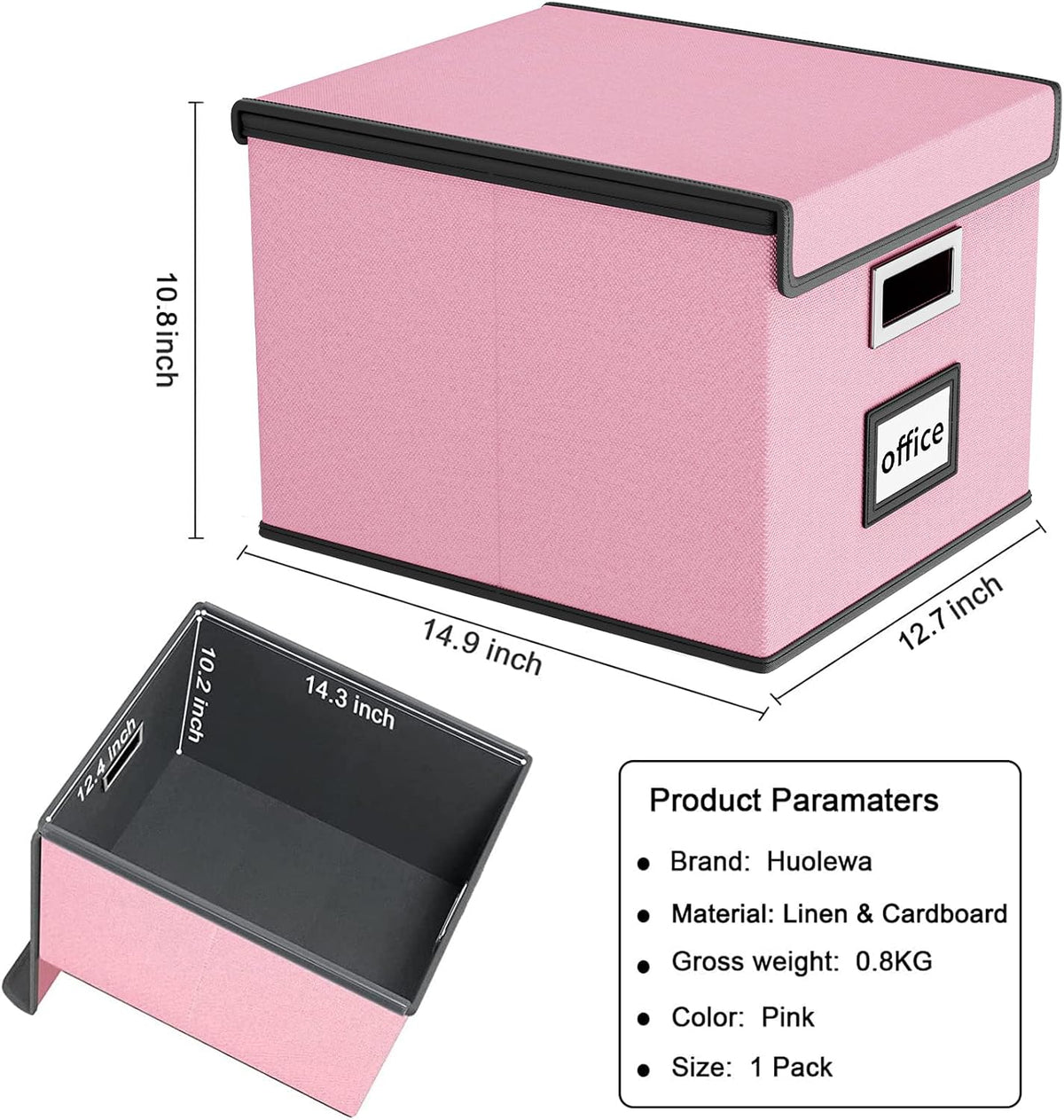 Upgraded Portable File Organizer Box with Lid, Collapsible Linen Hanging Filing Storage Boxes with Plastic Slides, Decorative Home/Office Filing System Box for File and Folders Storage (Gray)