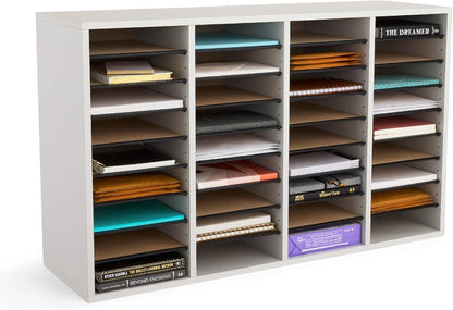 Safco 9422GR Wood Adjustable Literature & Paper Organizer, 16 Adjustable Compratment, Stackable Durable Construction, Home, Office, Mailroom, Classroom Mailbox , Gray