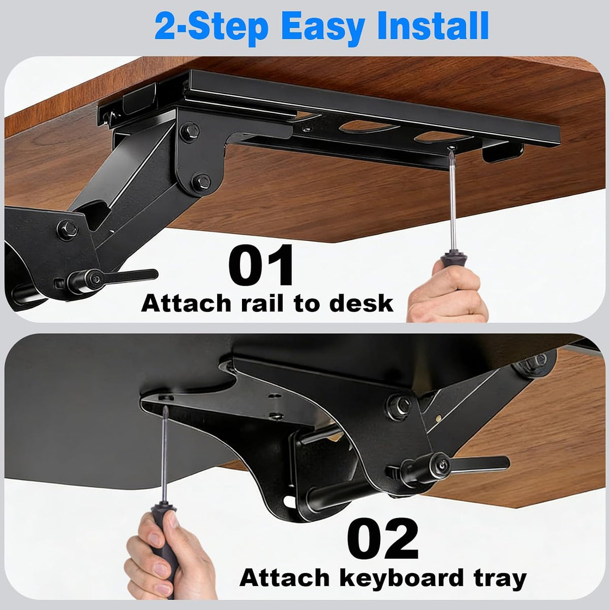 Keyboard Tray Under Desk,Adjustable for Height and Tilt, Adjustable Computer Keyboard & Mouse Platform Tray,25"W x 9.8"D Surface, Ideal for Home and Office Use