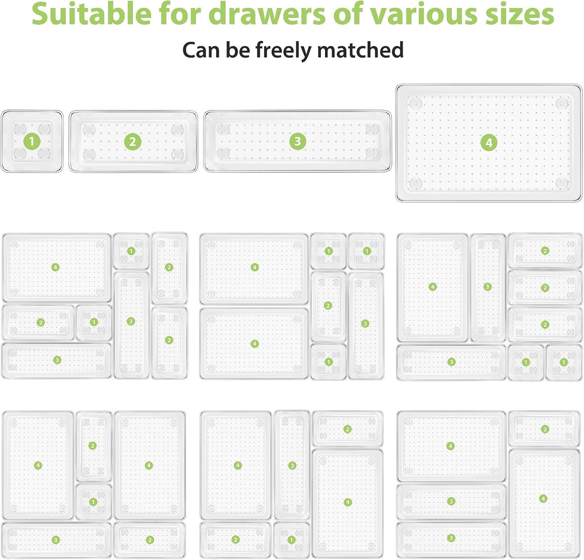 Clear Drawer Organizer Set, 3 Sizes Bathroom Vanity Organizer Trays and Storage Bins for Makeup, Cosmetics, Jewelry, and Gadgets. Perfect for Office, Kitchen, Bedroom, Bathroom Use.
