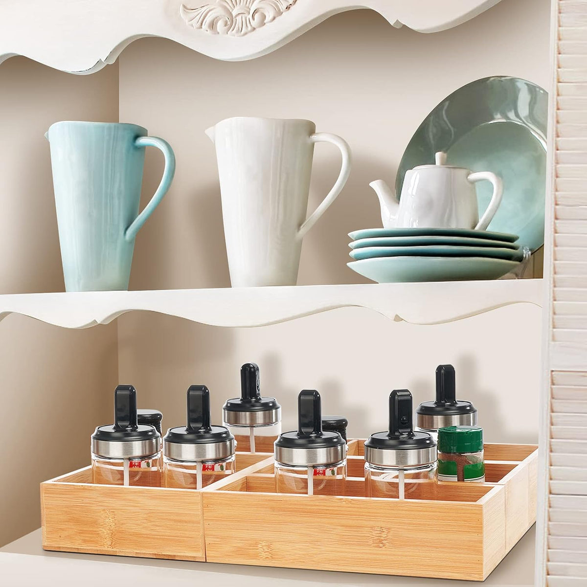 Fabsome Drawer Organizer, Set of 9 Bamboo Wood Kitchen Makeup Desk Junk Tea Drawer Storage Boxes Bins for Cutlery Silverware Utensils Flatware, Small Wooden Container Tray for Bathroom, Office