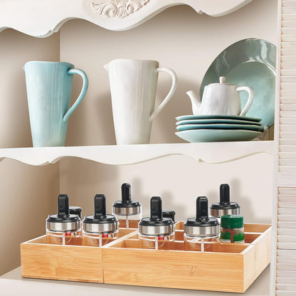 Fabsome Drawer Organizer, Set of 9 Bamboo Wood Kitchen Makeup Desk Junk Tea Drawer Storage Boxes Bins for Cutlery Silverware Utensils Flatware, Small Wooden Container Tray for Bathroom, Office