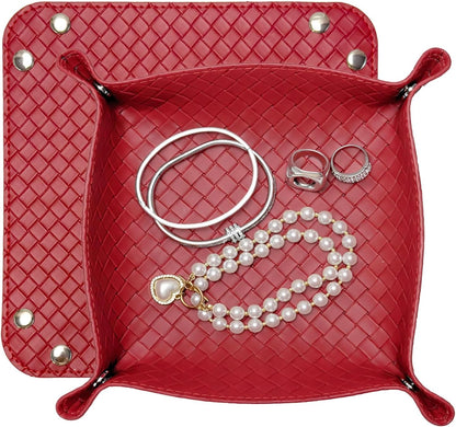 Small Valet Tray, Jewelry Tray for Rings Watches Earrings, Entryway Catchall Caddy for Coins Keys Change, Nightstand Bedside Valet Holder, Trays for Electronic Gadgets, Beige - Colors A